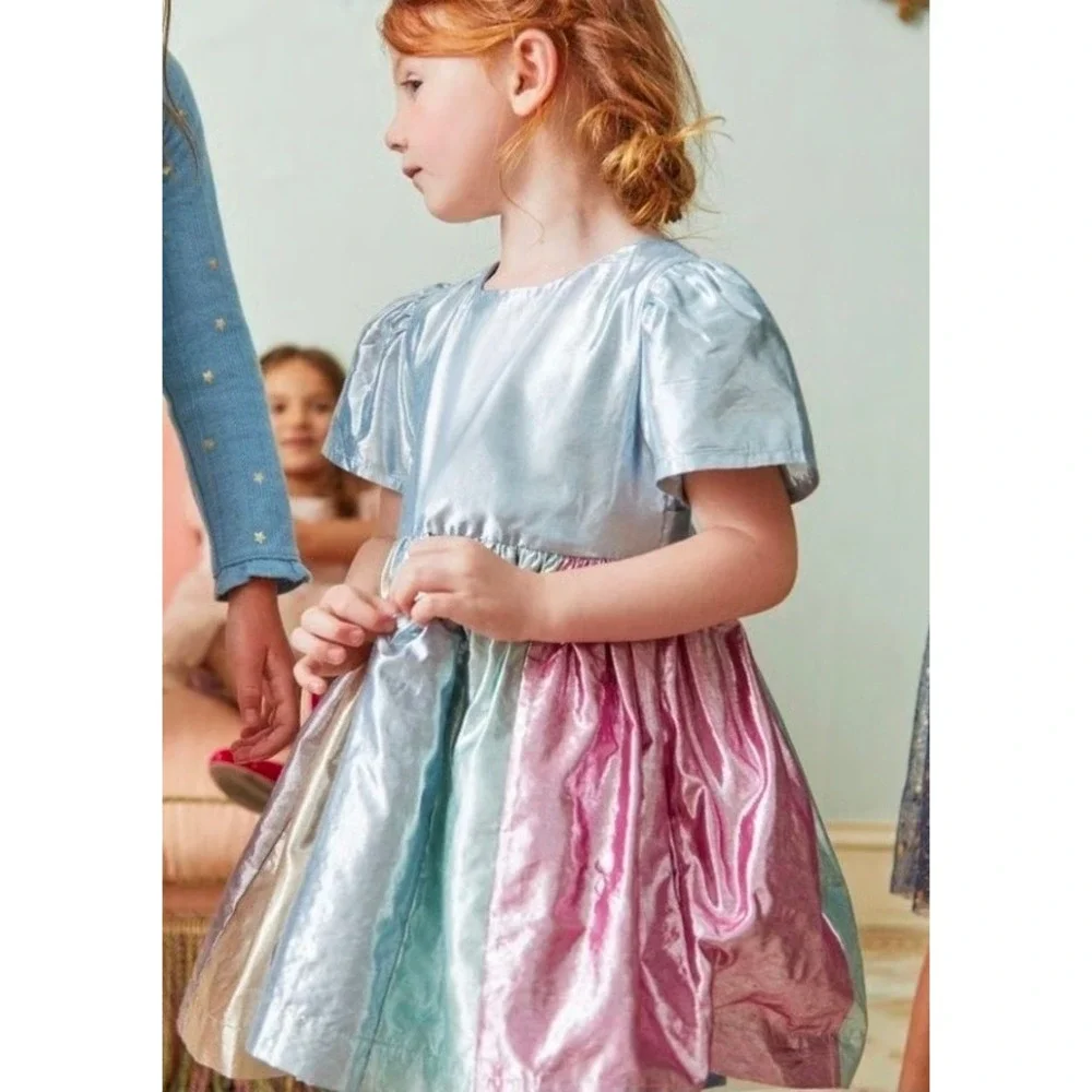 Mini‎ Boden Girls Metallic Foil Party Dress Blue Pink Gold Silver 11-12Y